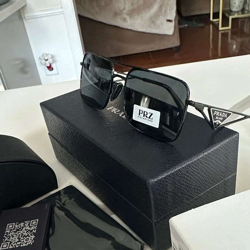 Prada Black Rectangular Sunglasses - Picture 11 of 12